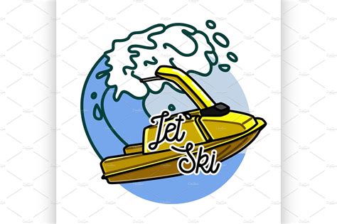 Color Vintage Jet Ski Emblem Illustrator Graphics Creative Market