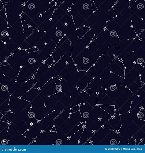 Starry Night Sky Vector Seamless Pattern. Constellation Map of Milky ...