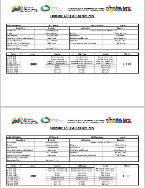 E T I Manuel Antonio Pulido M Ndez Horarios Para Do A O De B Sica