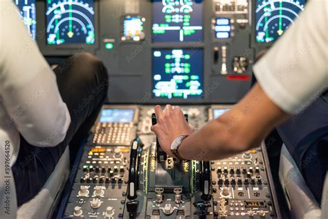 Gdansk, Poland - December 06, 2020: Illuminated cockpit of flight ...