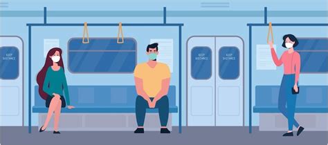 Personas Que Mantienen Distancia Social En Transportes Vector Gratis