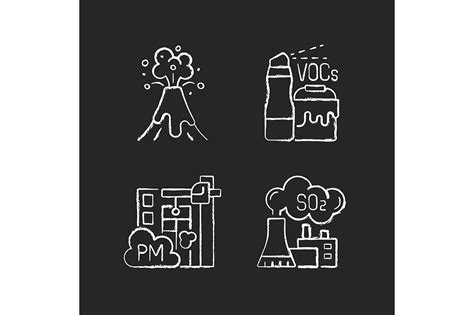 Air Pollution Chalk White Icons Set Outline Icons ~ Creative Market