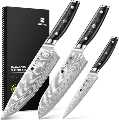 Amazon WIZEKA Damascus Knife Set 3 PCS Super Sharp Kitchen Knife