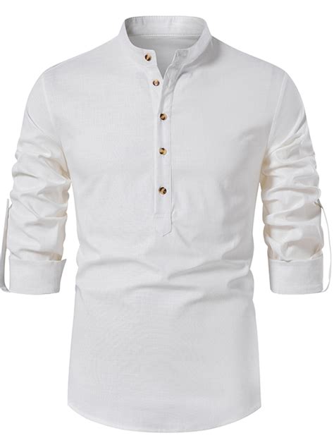 Chemise Homme Couleur Unie Col Montant Décontracté Quotidien Hauts à Manches Longues Mode