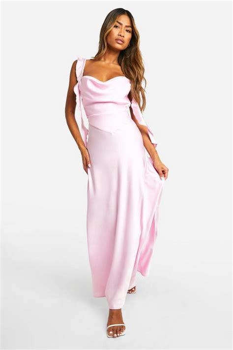 Satin Frill Strap Maxi Dress Boohoo Uk