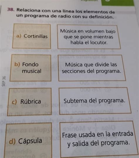 Relaciona Con Una L Nea Los Elementos De Un Programa De Radio Con