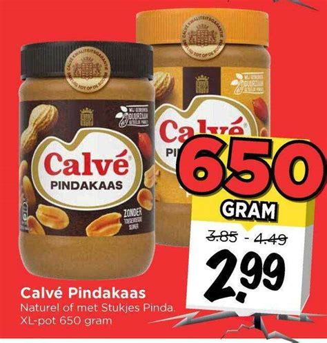 Calvé pindakaas naturel of met stukjes pinda 650 gram aanbieding bij Vomar