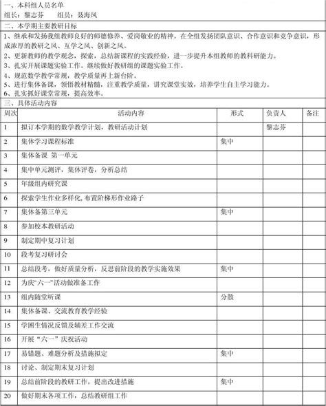 2015春六年级数学教研组活动计划表word文档在线阅读与下载无忧文档