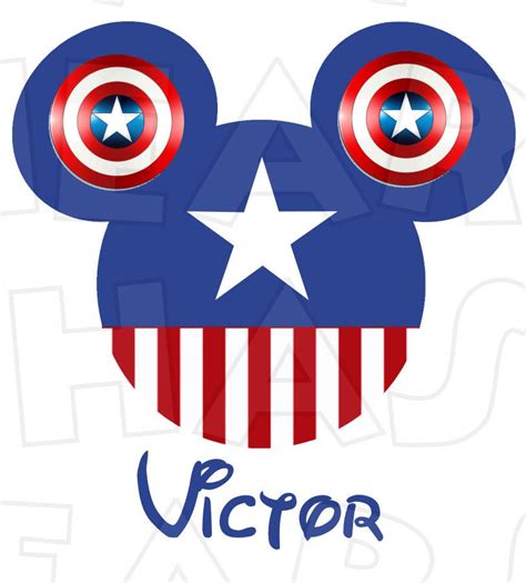 Captain America Mickey Mouse Head Ears Digital Iron On