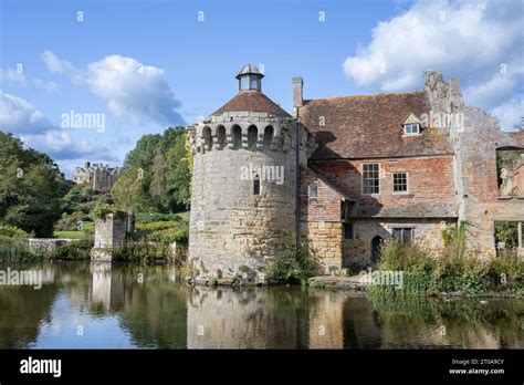 Scotney Castle ruins with water reflection on the castle moat, Lamberhurst, Kent, UK Stock Photo ...