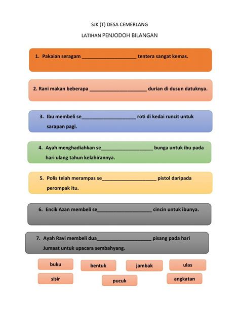 Latihan Ulangkaji Penjodoh Bilangan Worksheet Live Worksheets