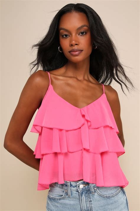 Hot Pink Cami Top Chiffon Cami Top Tiered Ruffled Cami Top Lulus