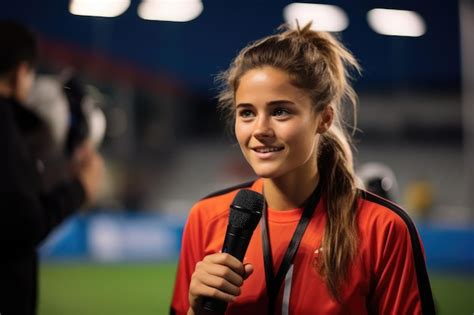 Premium AI Image | Interview Time Women soccer player postmatch ...