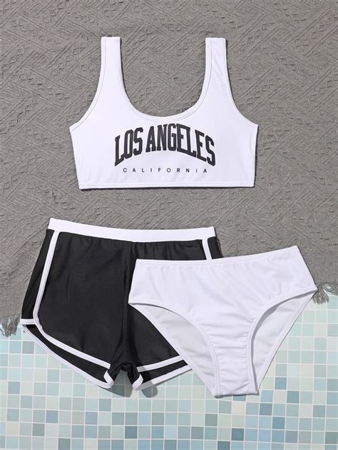 Packs Tween Girl Letter Graphic Bikini Set Swim Shorts Summer Beach SHEIN EUR