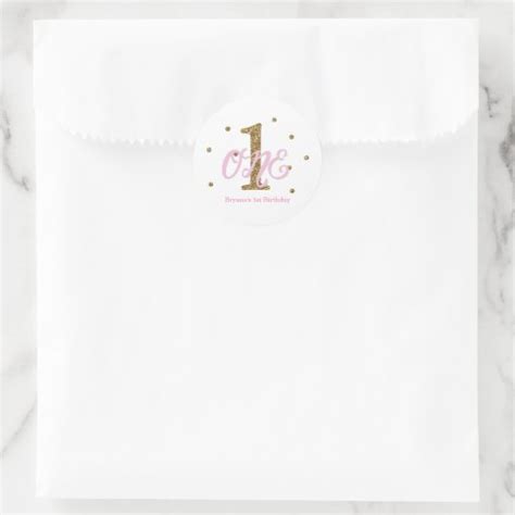 Pink And Gold Girls One 1st Birthday Party Favor Classic Round Sticker