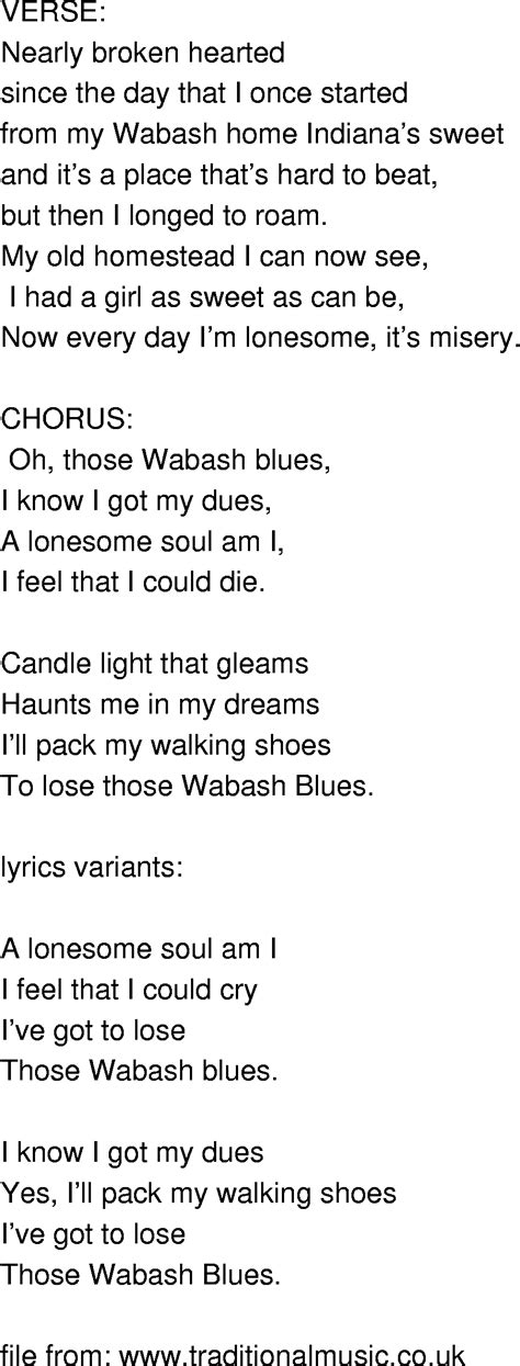 Old Time Song Lyrics Wabash Blues