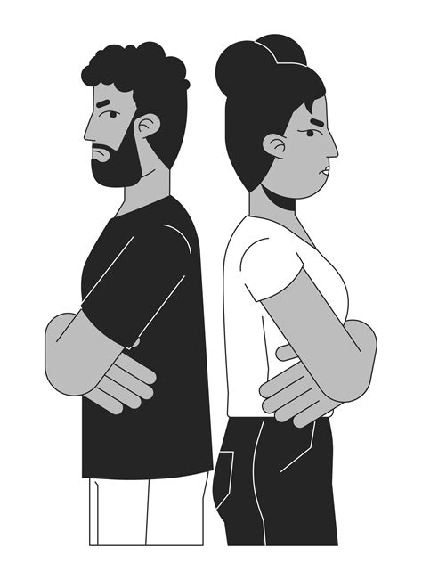 African American Heterosexual Couple Disagree Black And White 2d Line Cartoon Characters