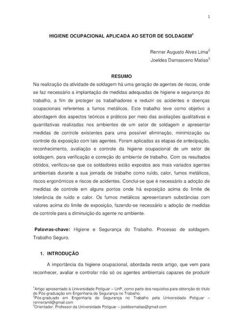 PDF HIGIENE OCUPACIONAL APLICADA AO SETOR DE exposição