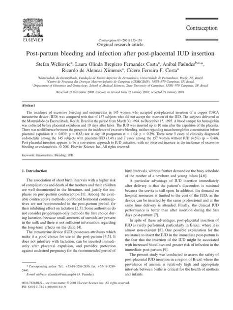 Post Partum Bleeding And Infection After Post Placental Iud Insertion