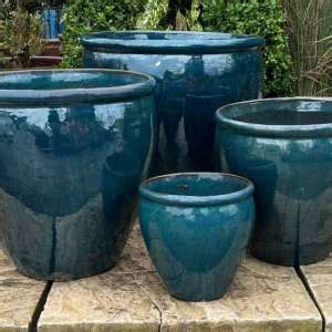 Glazed Blue Rimmed Egg Pot World Of Pots