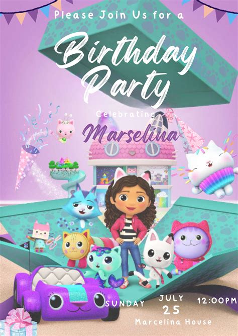 Gabbys Dollhouse Birthday Invitation Gabbys Invitation Gabbys