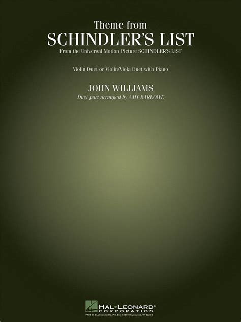 John Williams Theme From Schindlers List Violin Duet Or Violin And