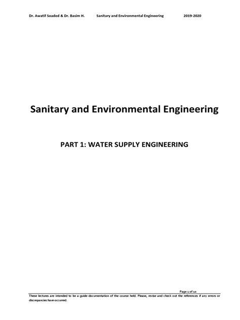 01 Water Supply Engineering Lecture 1 Introduction 2019 2020 Pdf Pdf