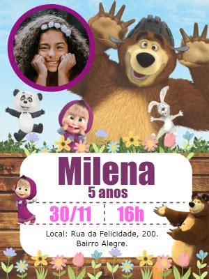 Convite Anivers Rio Masha E O Urso Foto Edite Gr Tis Nosso