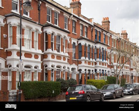 Exterior Of Victorian Red Brick Townhouse Facades On Calabria Road In