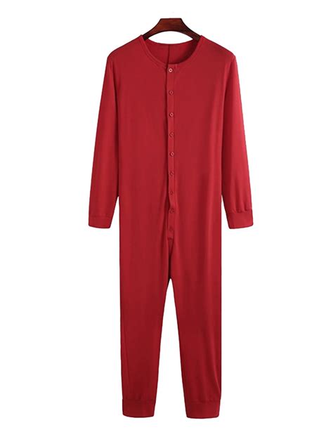 Frontwalk Men Plain Crew Neck Union Suit Underwear Slim Fit One Piece