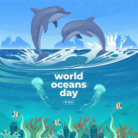 Premium Vector World Oceans Day 8 June Save Our Ocean Dolphin And