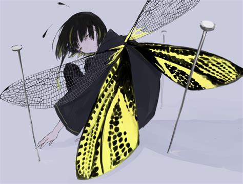 Safebooru 1girl Antennae Arthropod Girl Black Hair Blonde Hair Commentary Full Body Grey