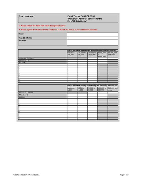 Rate Sheet Template Excel