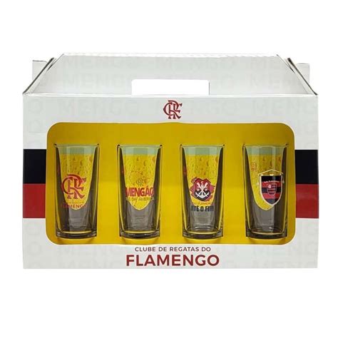 Jogo Flamengo de 4 Copos Long Drink Cylinder 300 ml ÚNICO