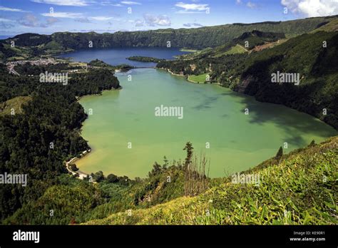 View Of The Volcanic Crater Caldera Sete Cidades With The Crater Lakes