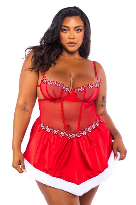 Plus Size Peppermint Kiss Babydoll Foxy Lingerie