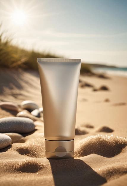 Premium Photo Sunscreen Sunblock Spf Cream In Plastic Tube On Sandy