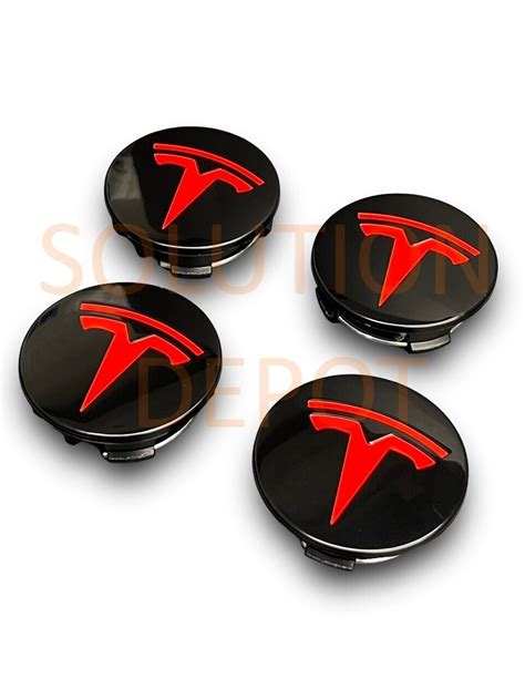 Set Of Black Red Tesla S X A Wheel Center Cap Rim Hub