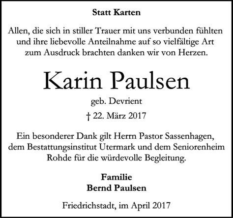 Karin Paulsen Danksagung Husumer Nachrichten