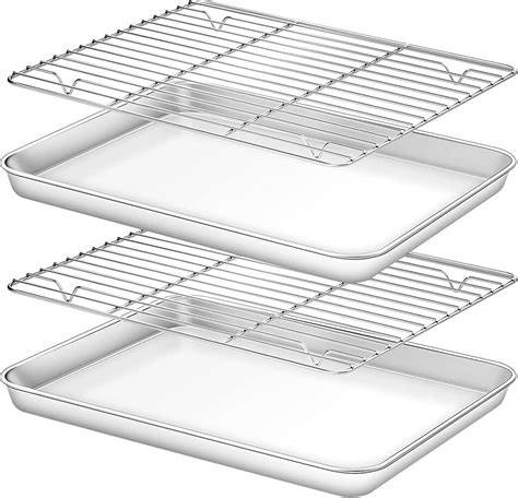 Toaster Oven Pan With Rack Set 2 Pans 2 Racks Size 12 X 10 X 1 Stainless Steel