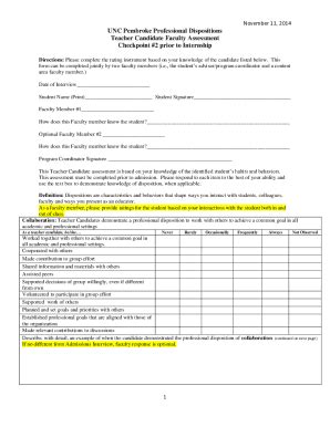 Fillable Online Assessment Of Pre Service Teacher Dispositions Fax