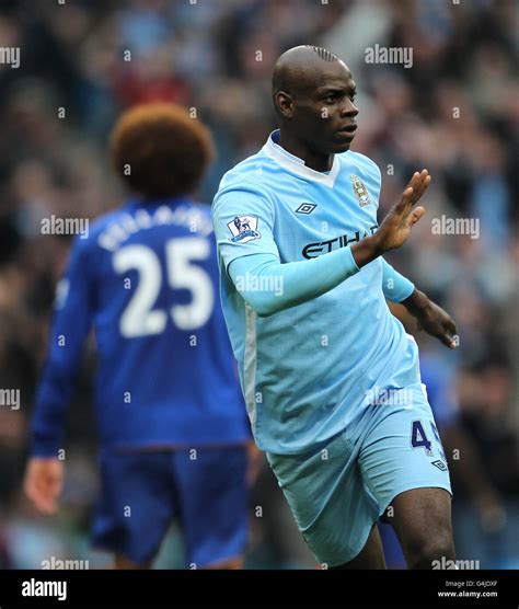 Manchester Citys Mario Balotelli Celebrates After Scoring The First Goal Of The Game Stock