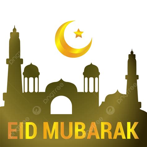 Eid Mubarak Mosque Vector Png Images Idul Fitri Dengan Bulan Emas Dan