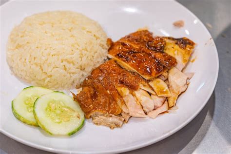 Closeup Photo Of Hainan Styled Roasted Chicken Rice In Singapore Stock