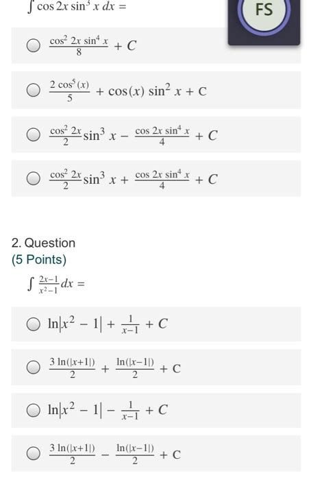 Solved Cos X Sin X Dx Fs Cos X Sinx C Cos X Chegg