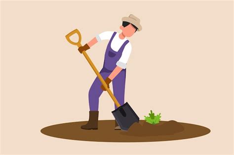 Premium Vector Farmer Using Spade With Soil Landscaping Shovel In