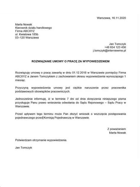 Porozumieniem Stron Wypowiedzenie Umowy O Prac Przez Pracownika