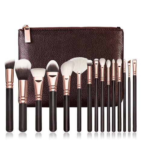 Hot Brand 15 Pcs Rose Golden Complete Makeup Brush Set Professional