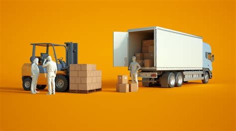 Premium Photo 3D Rendering A Forklift Loading Boxes In A Truck With