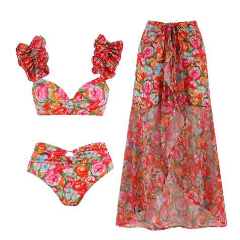 Conjunto De Bikini Con Volantes Para Mujer Traje De Ba O Con Estampado